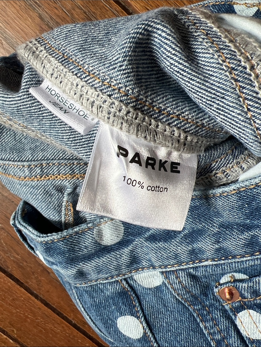 PARKE Denim White Polka Dot Horseshoe Jeans Size 27 New In Bag NWT - Picture 5 of 6